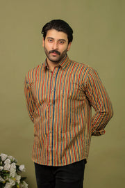 Rangat Jaipur Multicolor Sanganeri Striped Cotton Shirt for Men